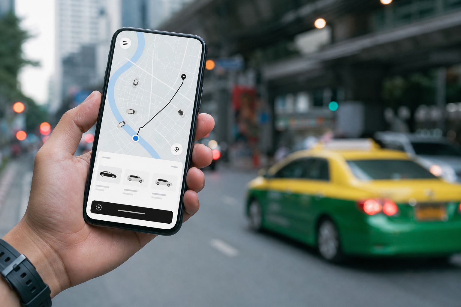 旅客以手機開啟泰國叫車 App