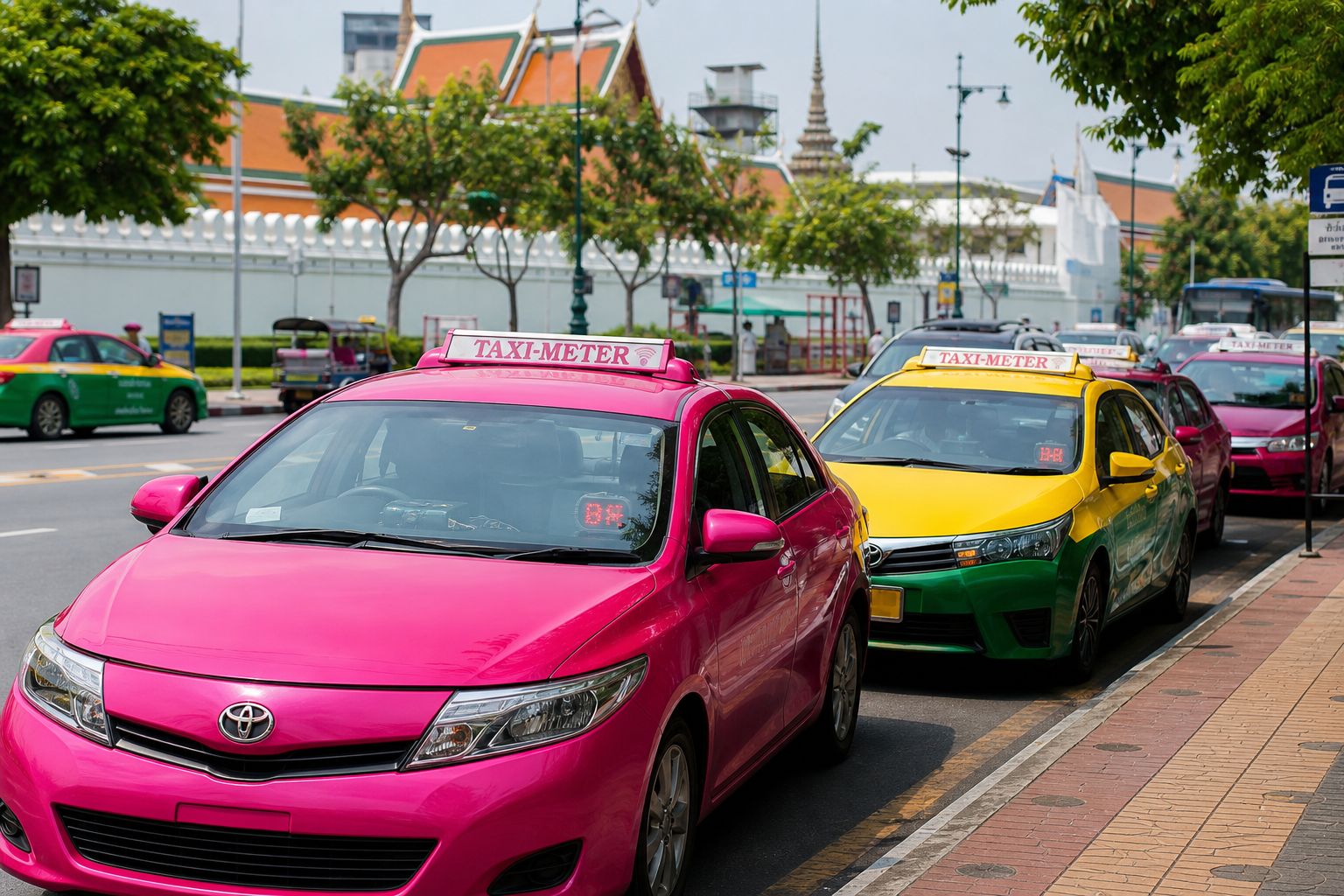 泰國市區計程車路邊等候