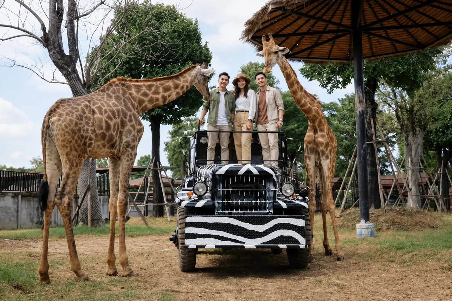 Sriayuthaya Lion Park 吉普車長頸鹿互動