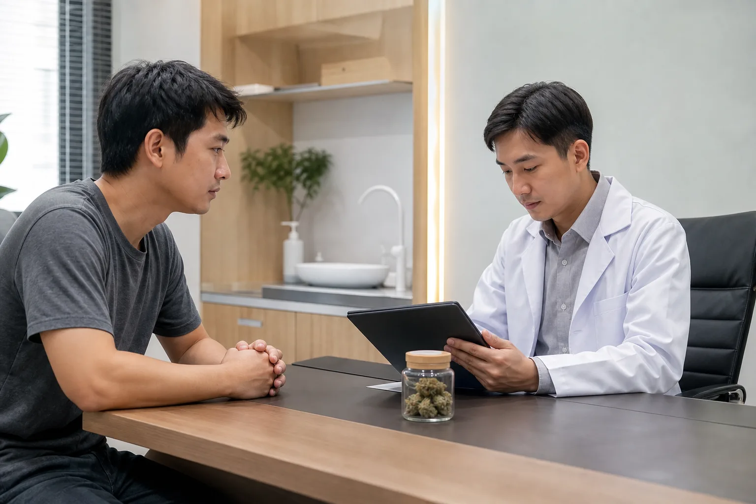旅客在泰國合法醫療機構接受大麻醫療評估的情境示意